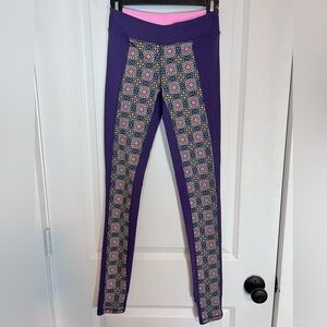Ivivva by Lululemon Patterned Purple Leggings with Stirrups